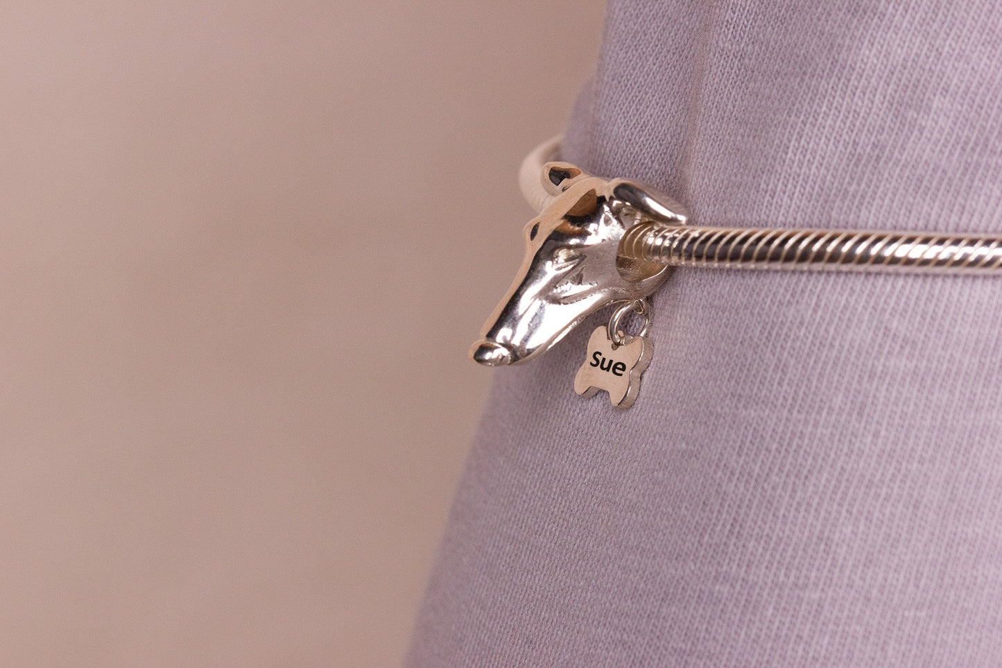 Greyhound Head Silver Charm Bead - Personalised - MYLEE London