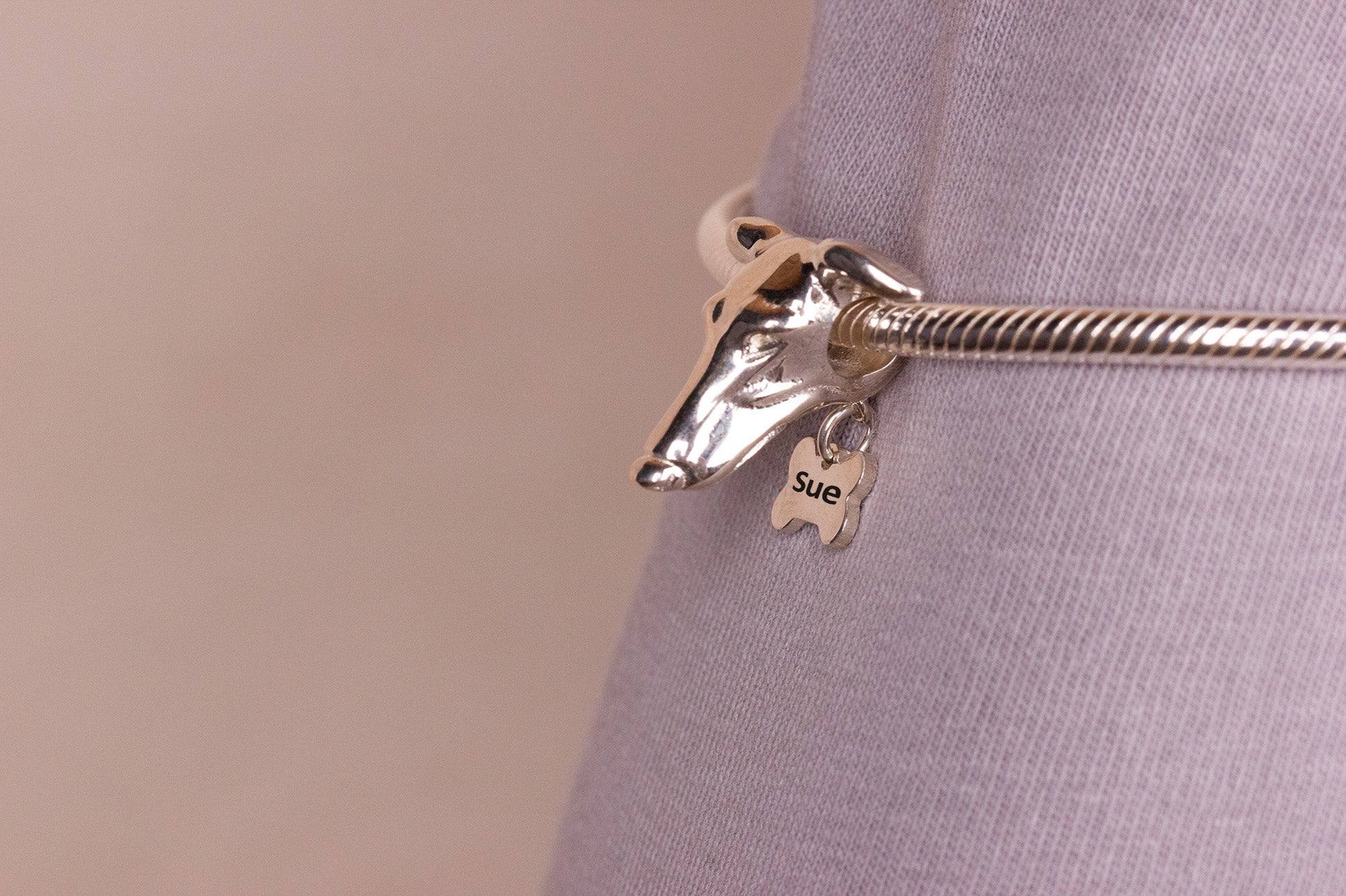 Greyhound Head Silver Charm Bead - Personalised - MYLEE London