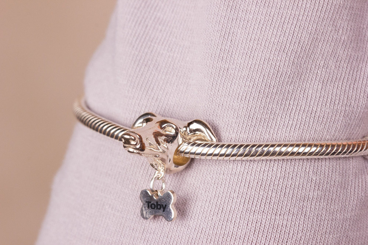 Greyhound Head Silver Charm Bead - Personalised - MYLEE London