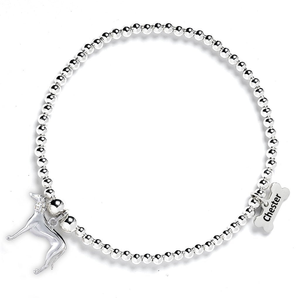 Greyhound Silver Ball Bead Bracelet - Personalised - MYLEE London