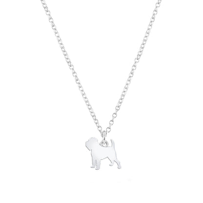 Griffon Bruxellois Silhouette Silver Necklace - Personalised - MYLEE London