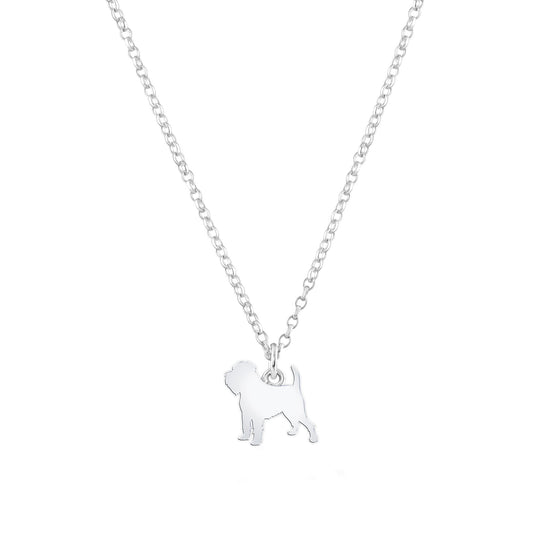 Griffon Bruxellois Silhouette Silver Necklace - Personalised - MYLEE London