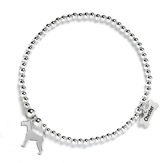 Irish Terrier Silhouette Silver Ball Bead Bracelet - Personalised - MYLEE London