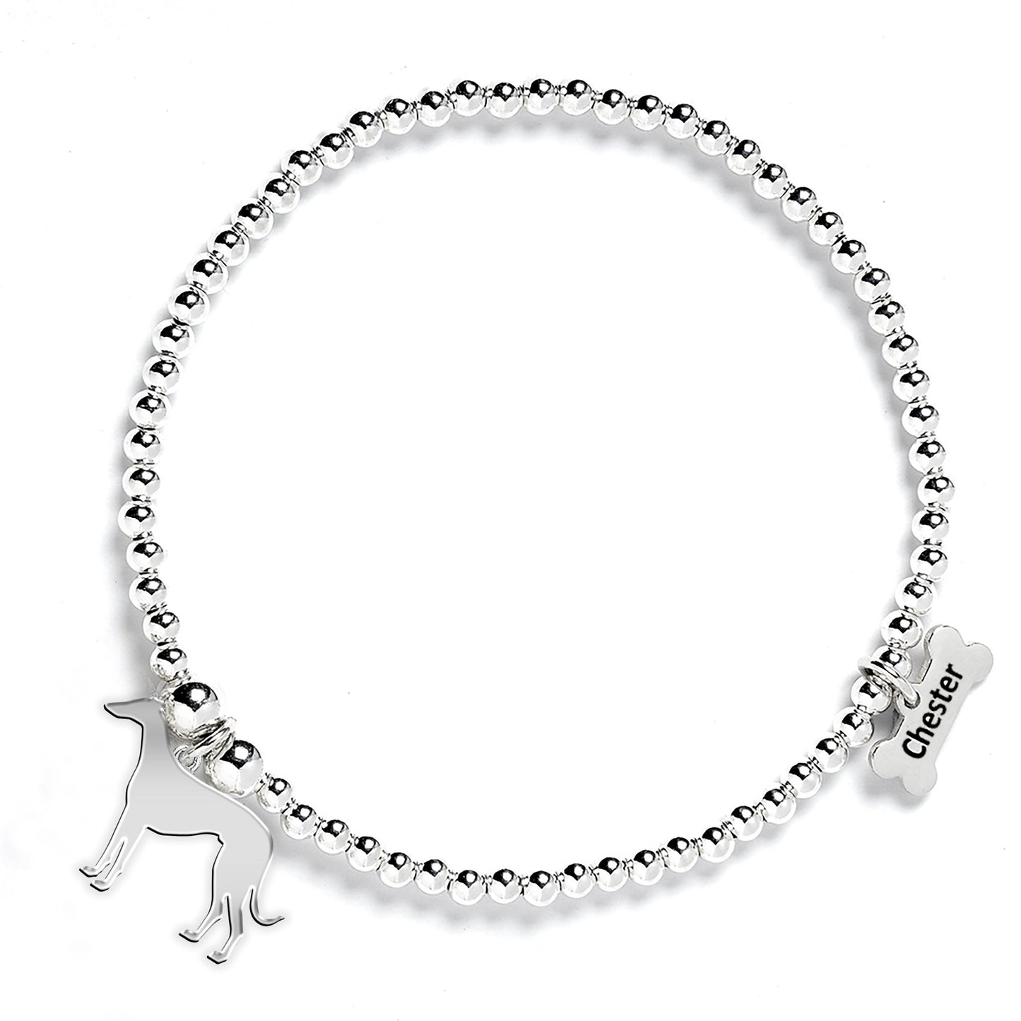 Italian Greyhound Silhouette Silver Ball Bead Bracelet - Personalised - MYLEE London