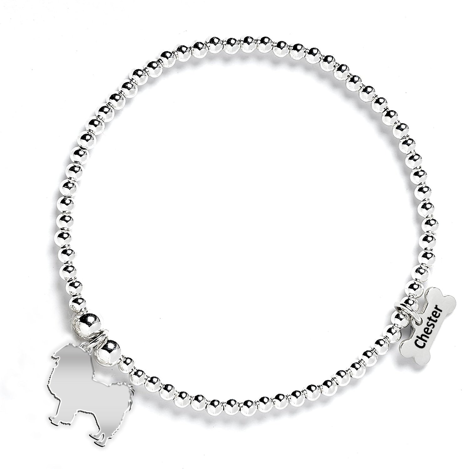 Japanese Chin Silhouette Silver Ball Bead Bracelet - Personalised - MYLEE London