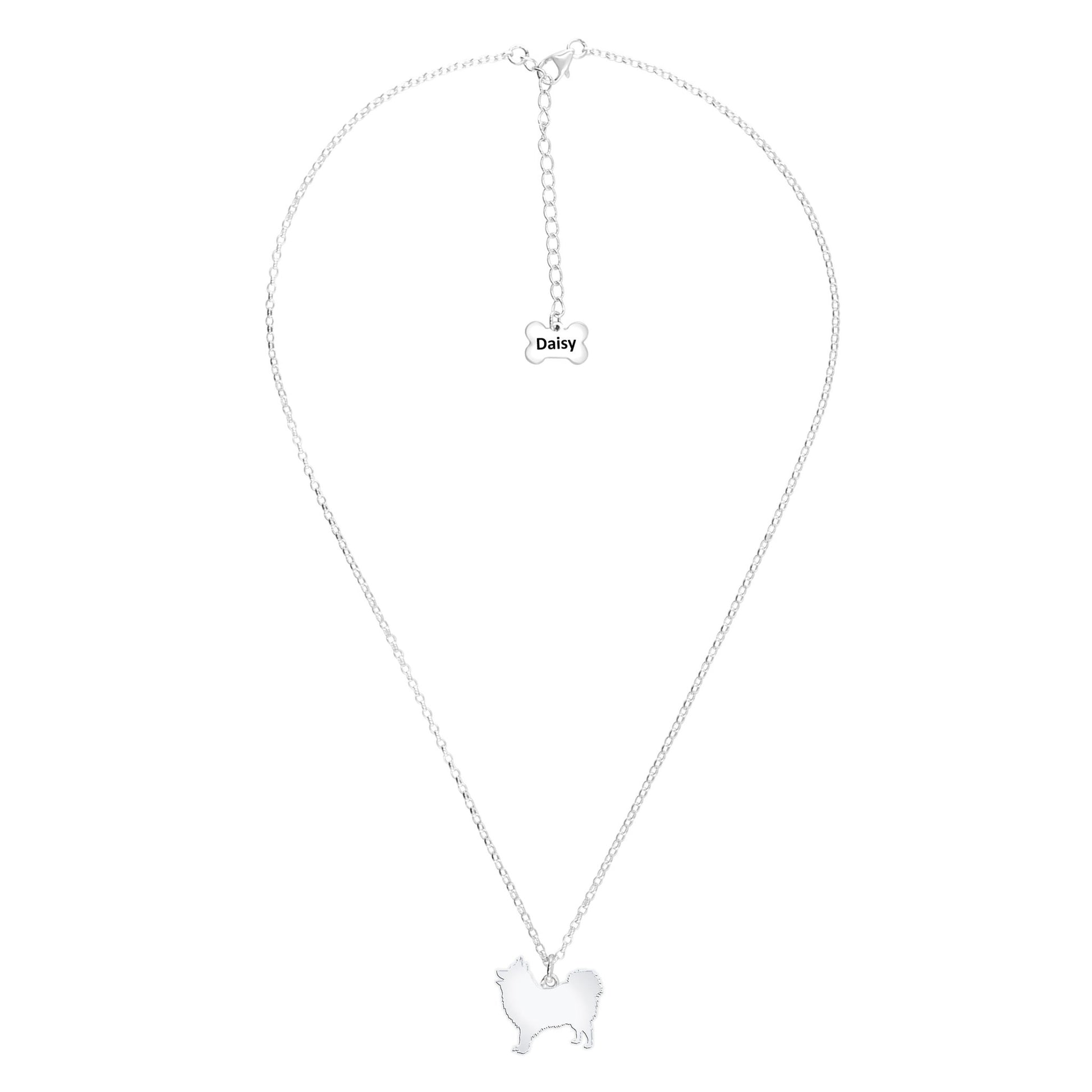 Japanese Spitz Silhouette Silver Necklace - Personalised - MYLEE London