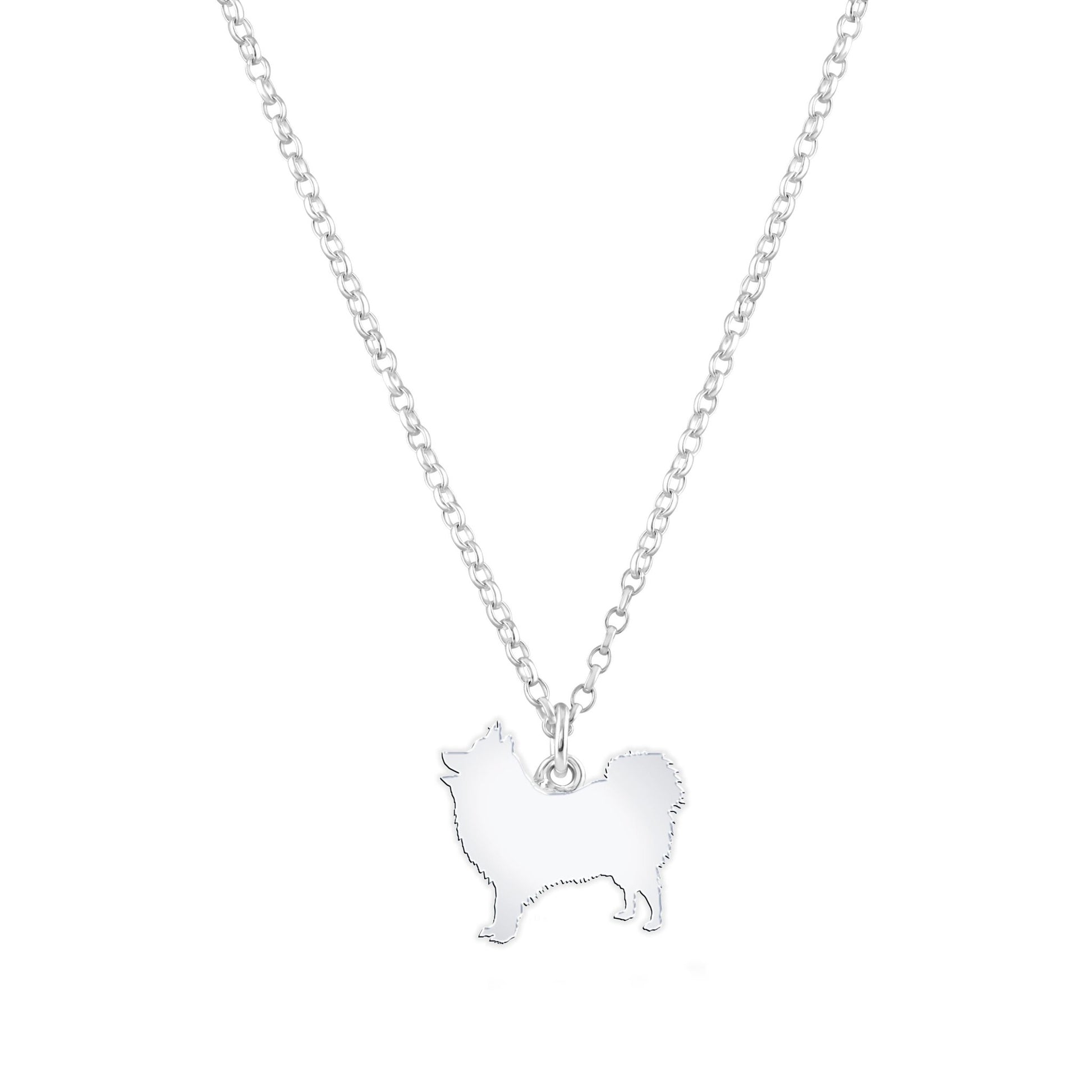 Japanese Spitz Silhouette Silver Necklace - Personalised - MYLEE London