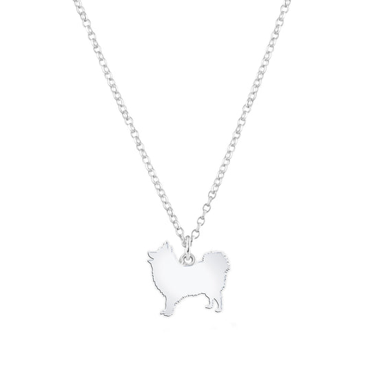 Japanese Spitz Silhouette Silver Necklace - Personalised - MYLEE London