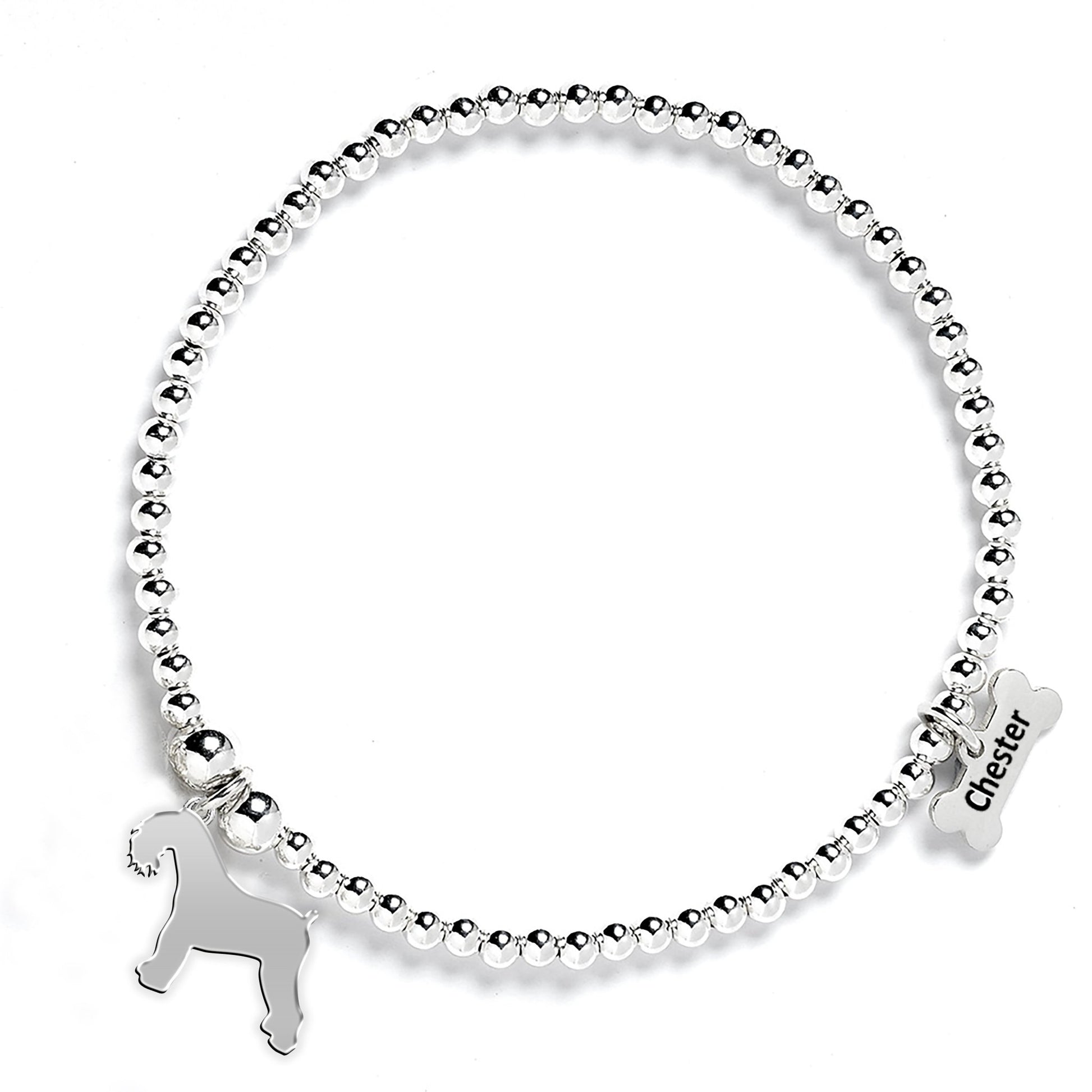 Kerry Blue Terrier Silhouette Silver Ball Bead Bracelet - Personalised - MYLEE London