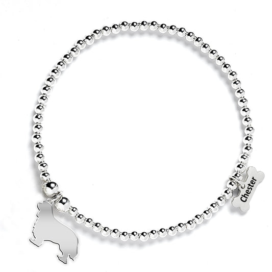 King Charles Spaniel Silhouette Silver Ball Bead Bracelet - Personalised - MYLEE London