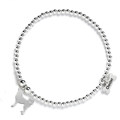 Korean Jindo Dog Silhouette Silver Ball Bead Bracelet - Personalised - MYLEE London