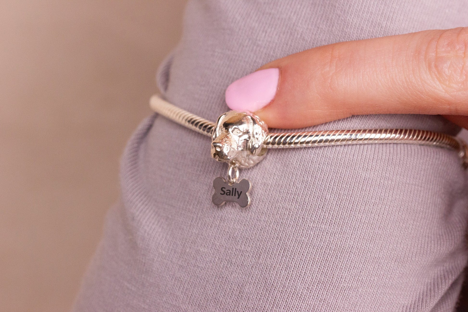 Labrador Head Silver Charm Bead - Personalised - MYLEE London