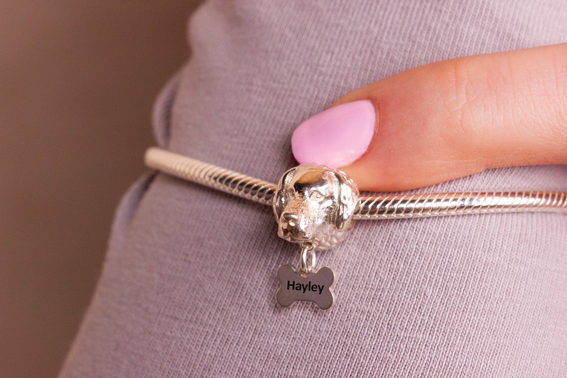 Labrador Head Silver Charm Bead - Personalised - MYLEE London