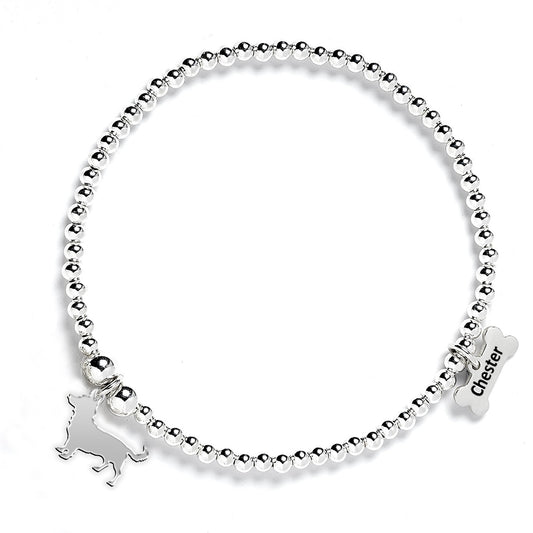 Lancashire Heeler Silhouette Silver Ball Bead Bracelet - Personalised - MYLEE London