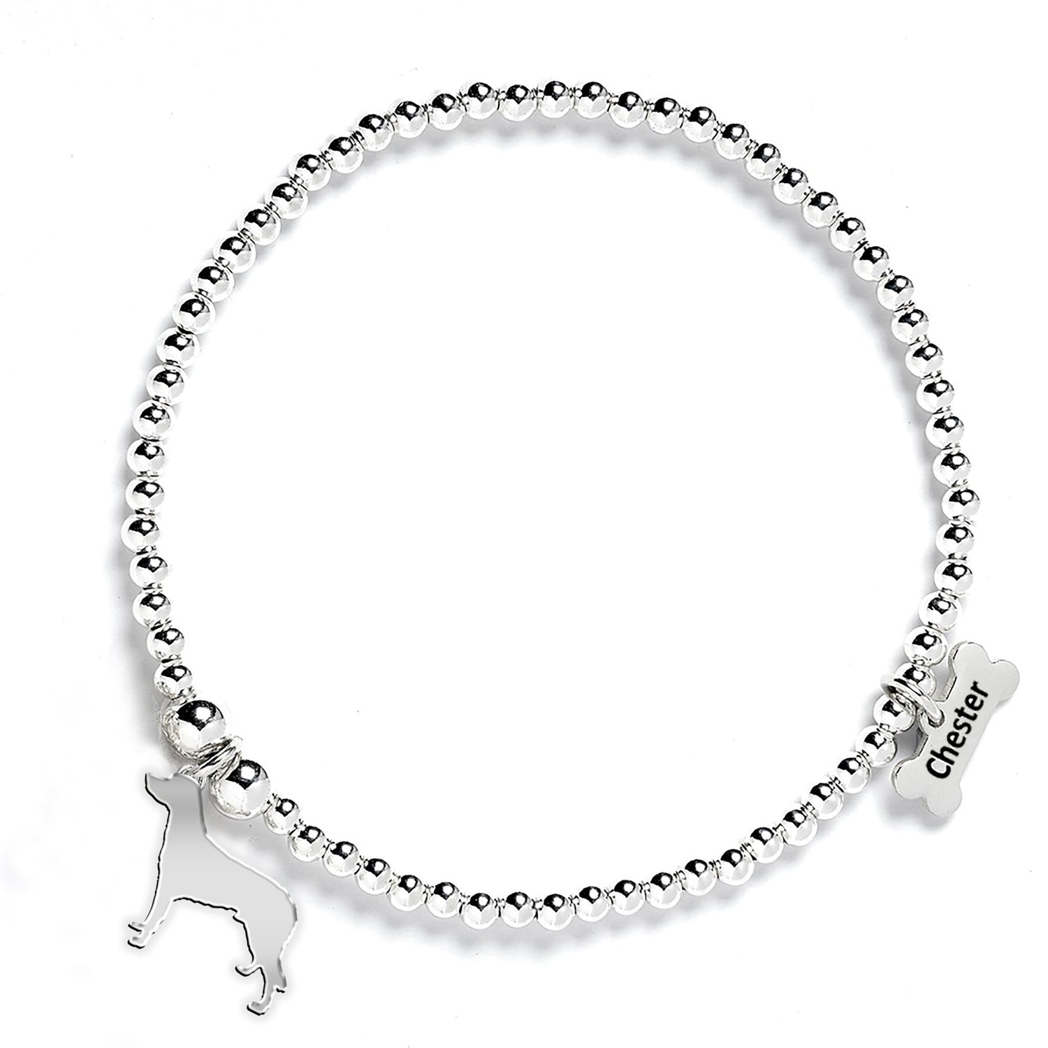 Large Munsterlander Silhouette Silver Ball Bead Bracelet - Personalised - MYLEE London