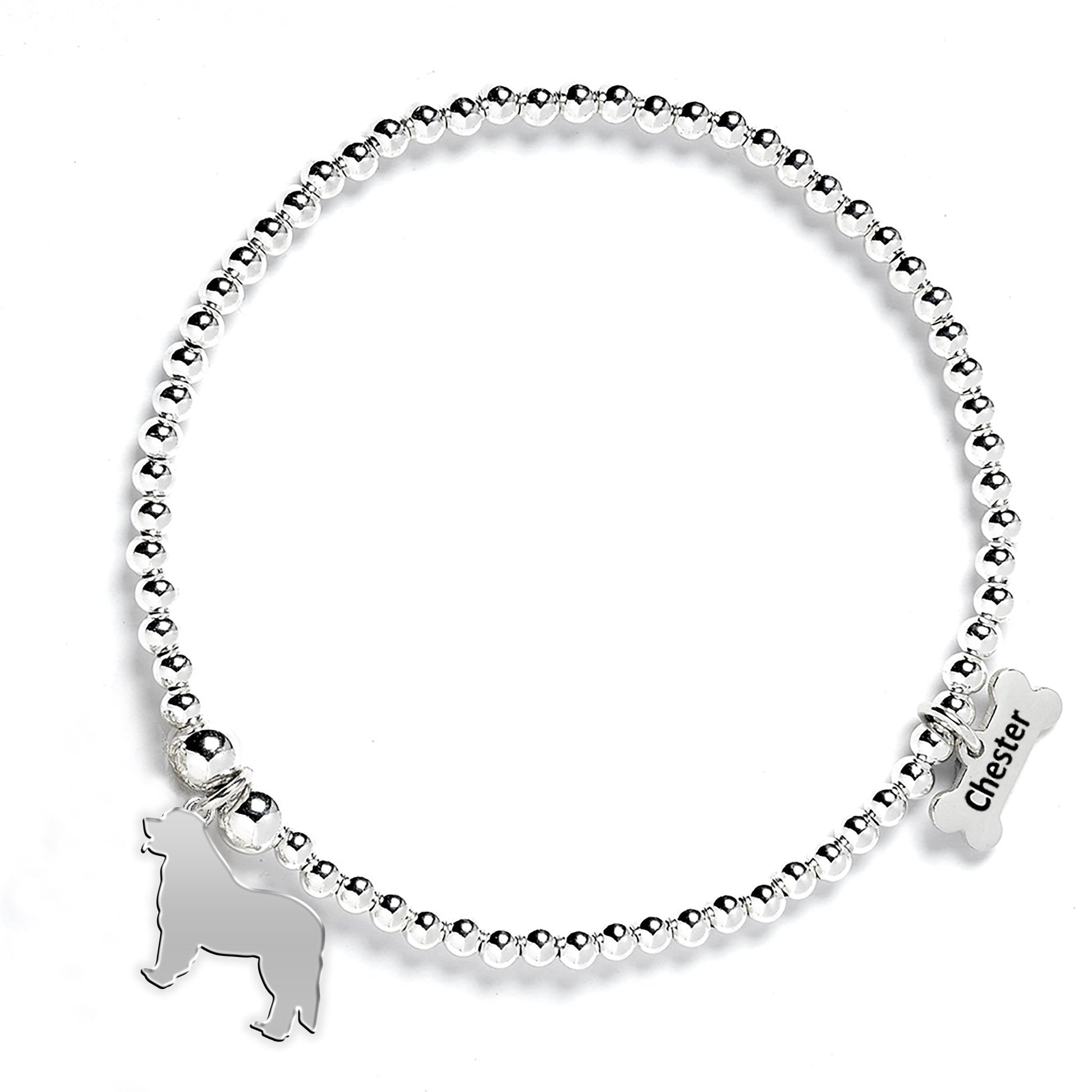 Leonberger Silhouette Silver Ball Bead Bracelet - Personalised - MYLEE London