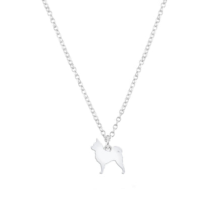 Long Coat Chihuahua Silhouette Silver Necklace - Personalised - MYLEE London