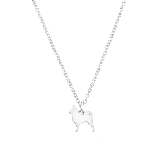 Long Coat Chihuahua Silhouette Silver Necklace - Personalised - MYLEE London