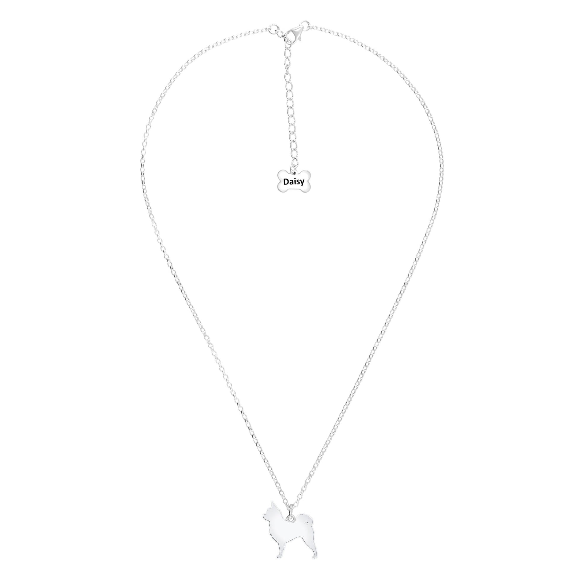 Long Coat Chihuahua Silhouette Silver Necklace - Personalised - MYLEE London