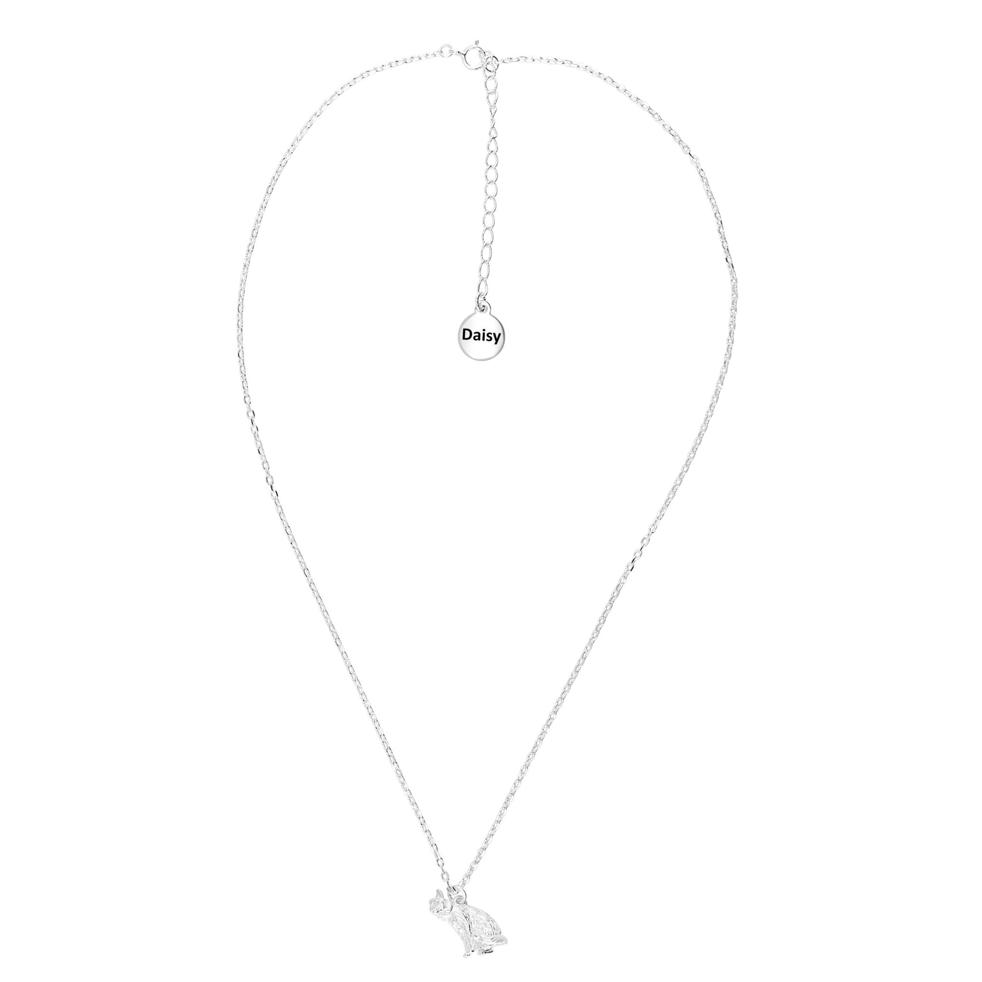 Long - Haired Cat Silver Necklace - Personalised - MYLEE London