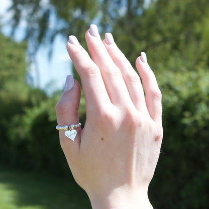 Love Heart on Silver Ball Bead Ring - MYLEE London