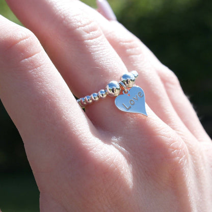 Love Heart on Silver Ball Bead Ring - MYLEE London