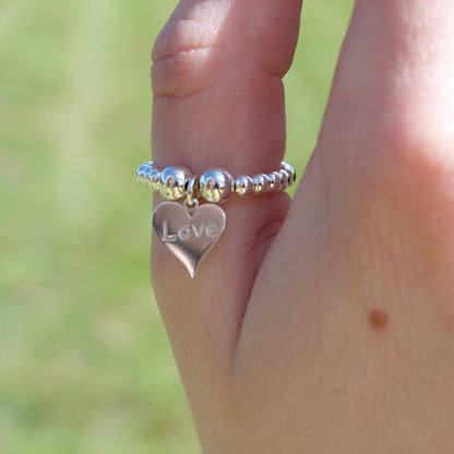 Love Heart on Silver Ball Bead Ring - MYLEE London