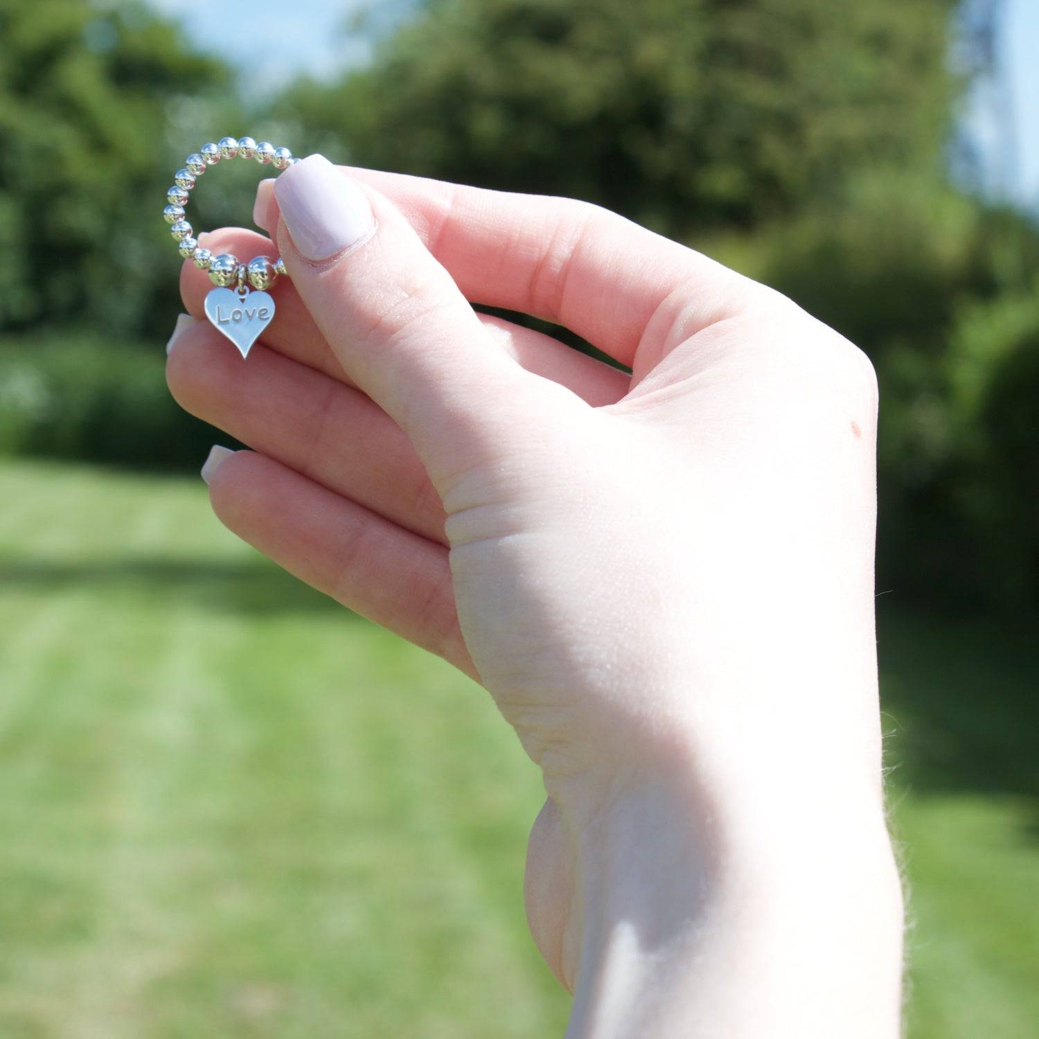 Love Heart on Silver Ball Bead Ring - MYLEE London