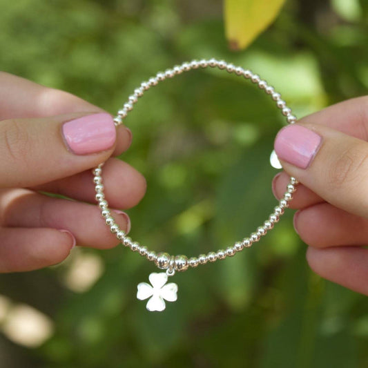 Lucky Four Leaf Clover on Silver Ball Bead Bracelet - MYLEE London