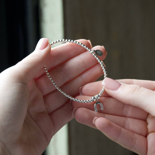 Lucky Horseshoe on Silver Ball Bead Bracelet - MYLEE London