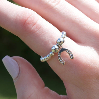 Lucky Horseshoe on Silver Ball Bead Ring - MYLEE London