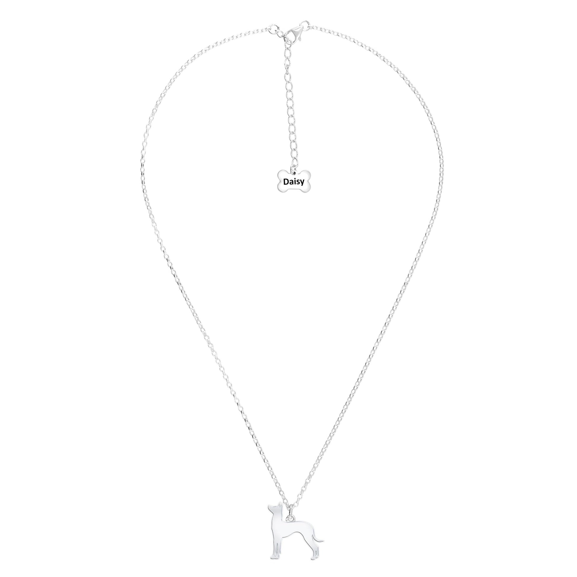 Mexican Hairless Dog Silhouette Silver Necklace - Personalised - MYLEE London