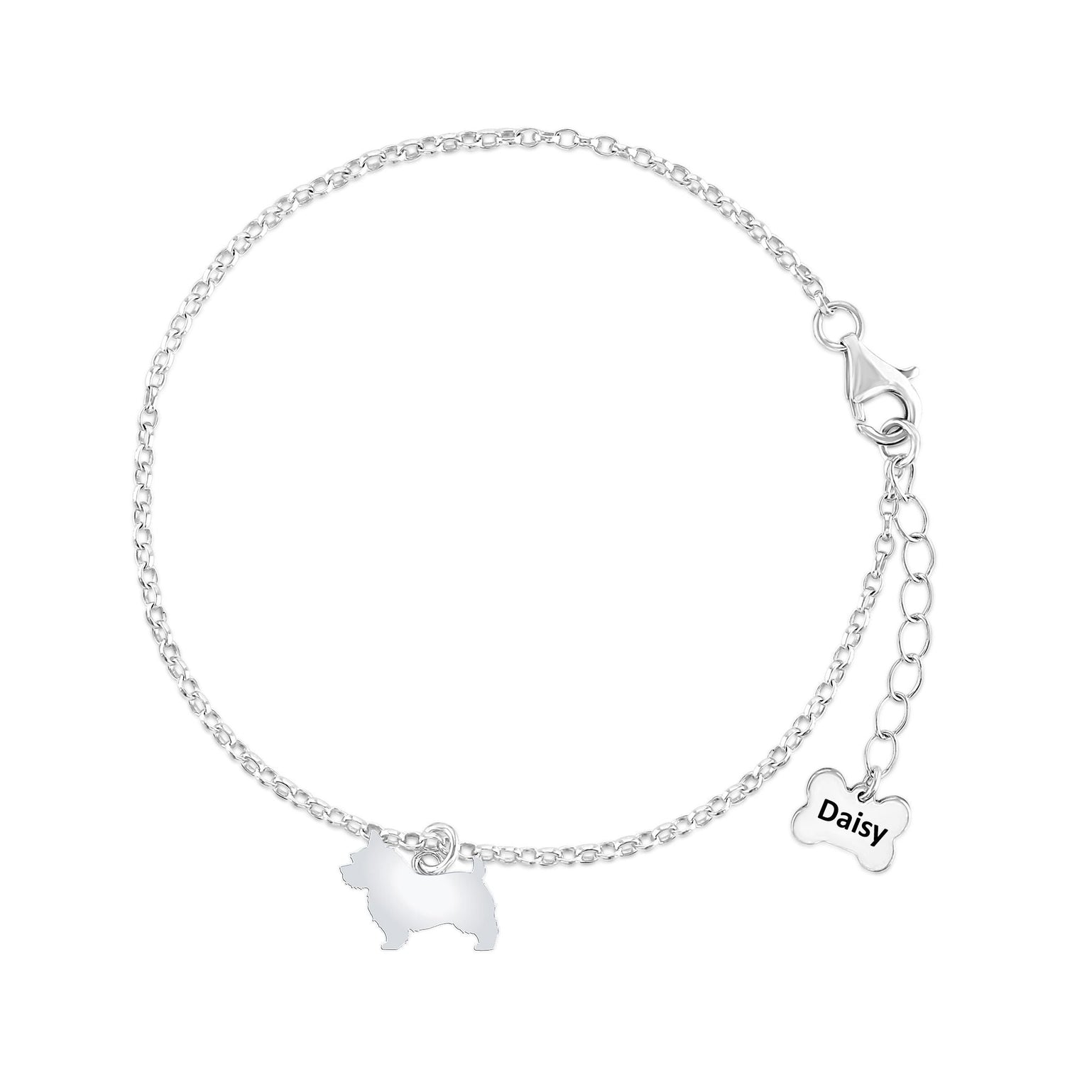 Norwich Terrier Silhouette Silver Chain Bracelet - Personalised - MYLEE London