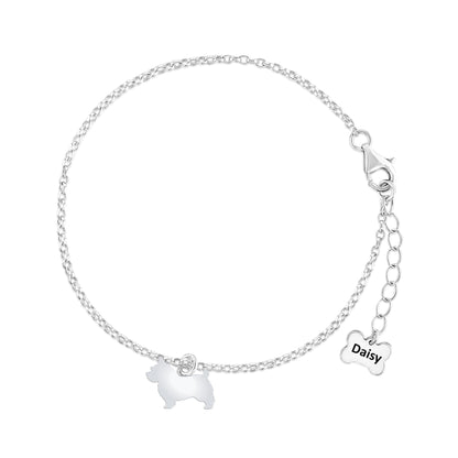 Norwich Terrier Silhouette Silver Chain Bracelet - Personalised - MYLEE London
