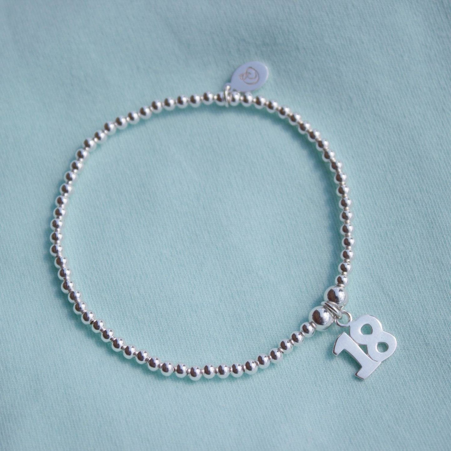 Number 18 on Silver Ball Bead Bracelet - MYLEE London