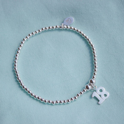 Number 18 on Silver Ball Bead Bracelet - MYLEE London