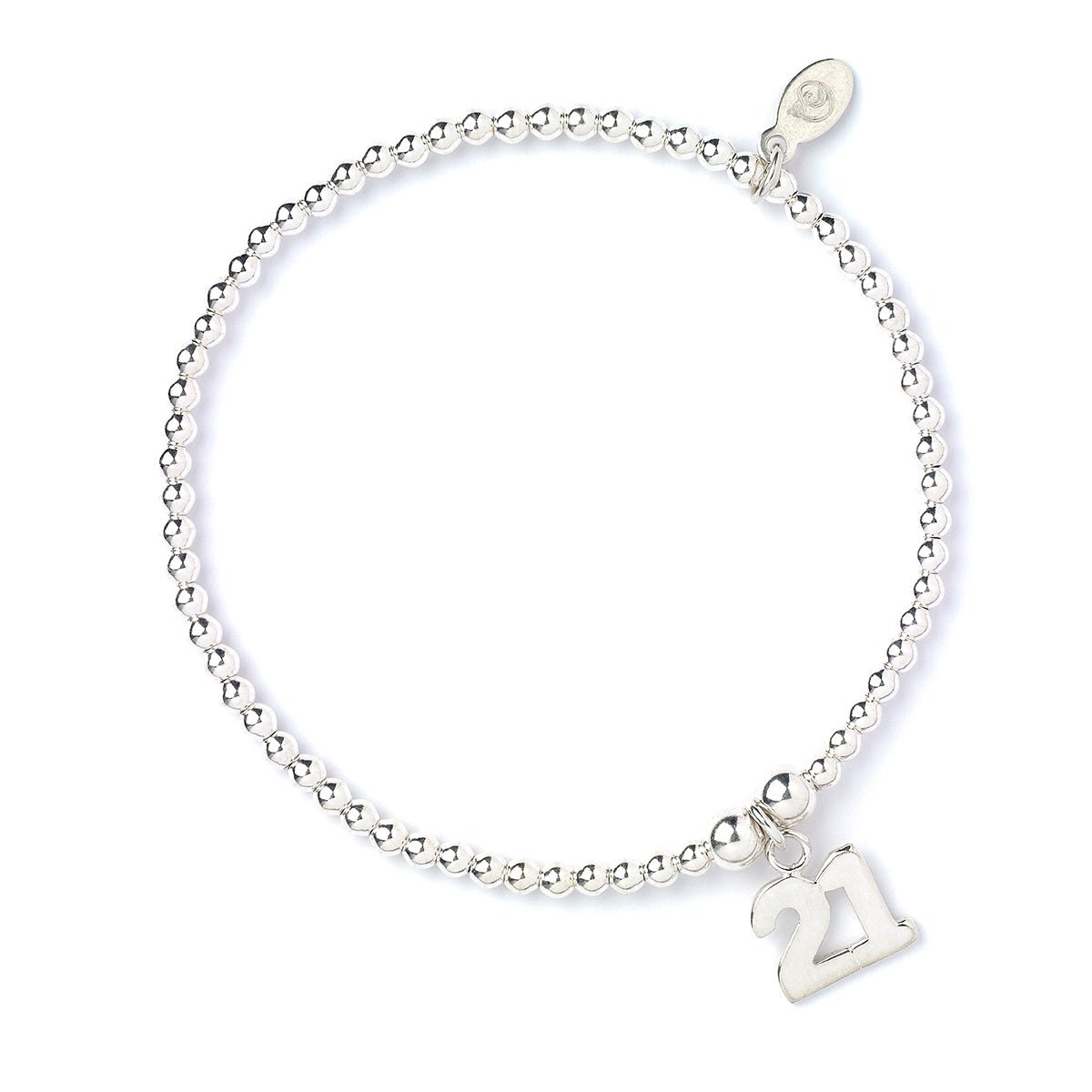 Number 21 on Silver Ball Bead Bracelet - MYLEE London