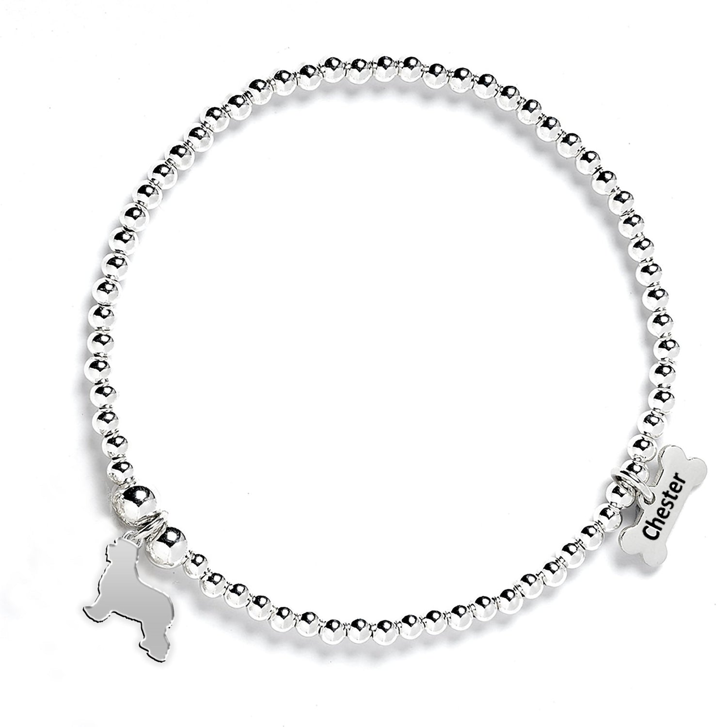 Old English Sheepdog Silhouette Silver Ball Bead Bracelet - Personalised - MYLEE London