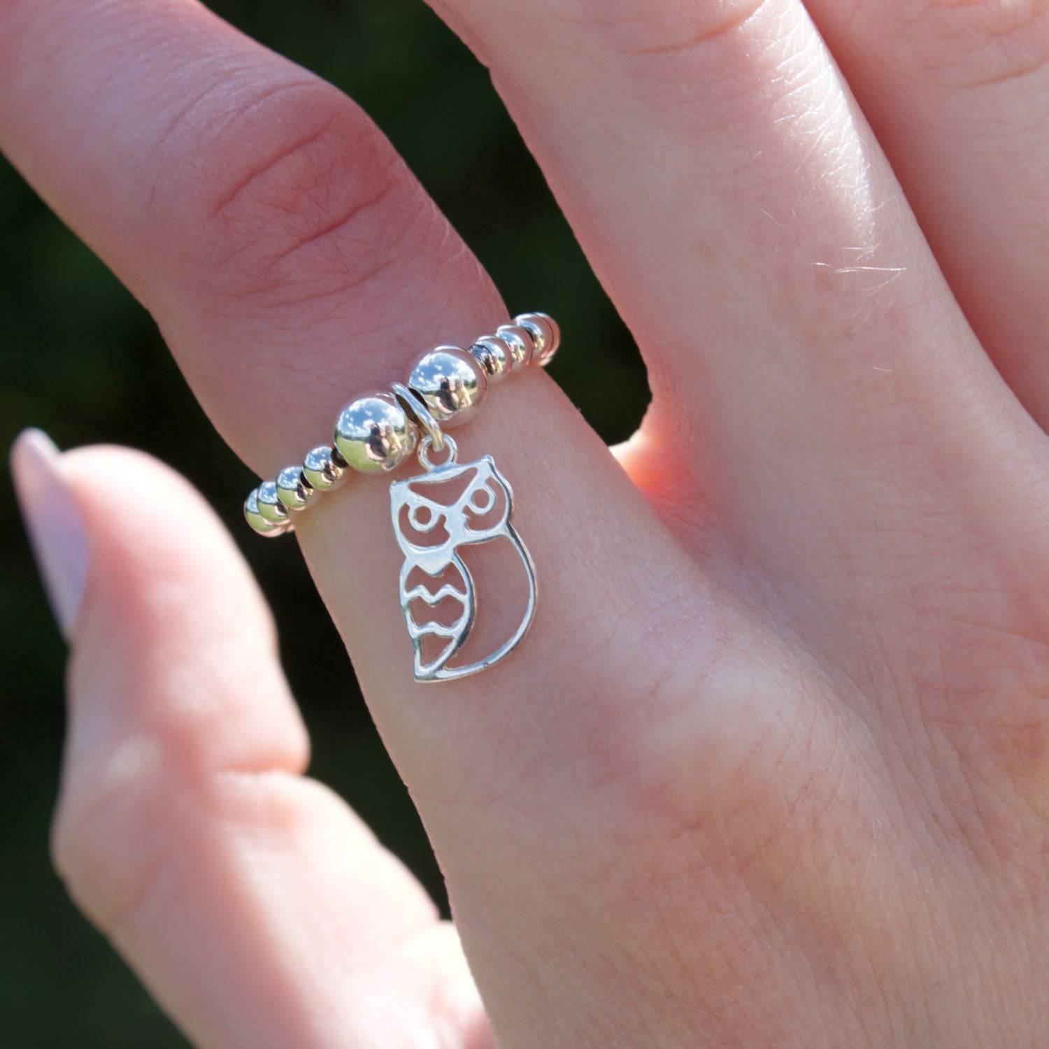 Owl on Silver Ball Bead Ring - MYLEE London