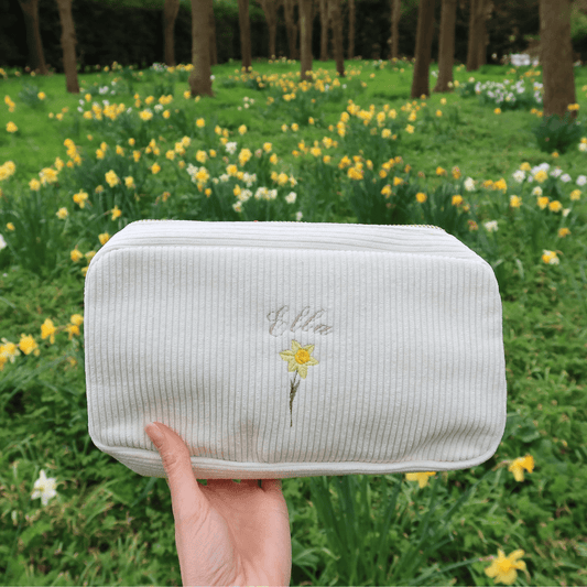 Personalised Embroidered Birth Flower Make - Up Bag - MYLEE London