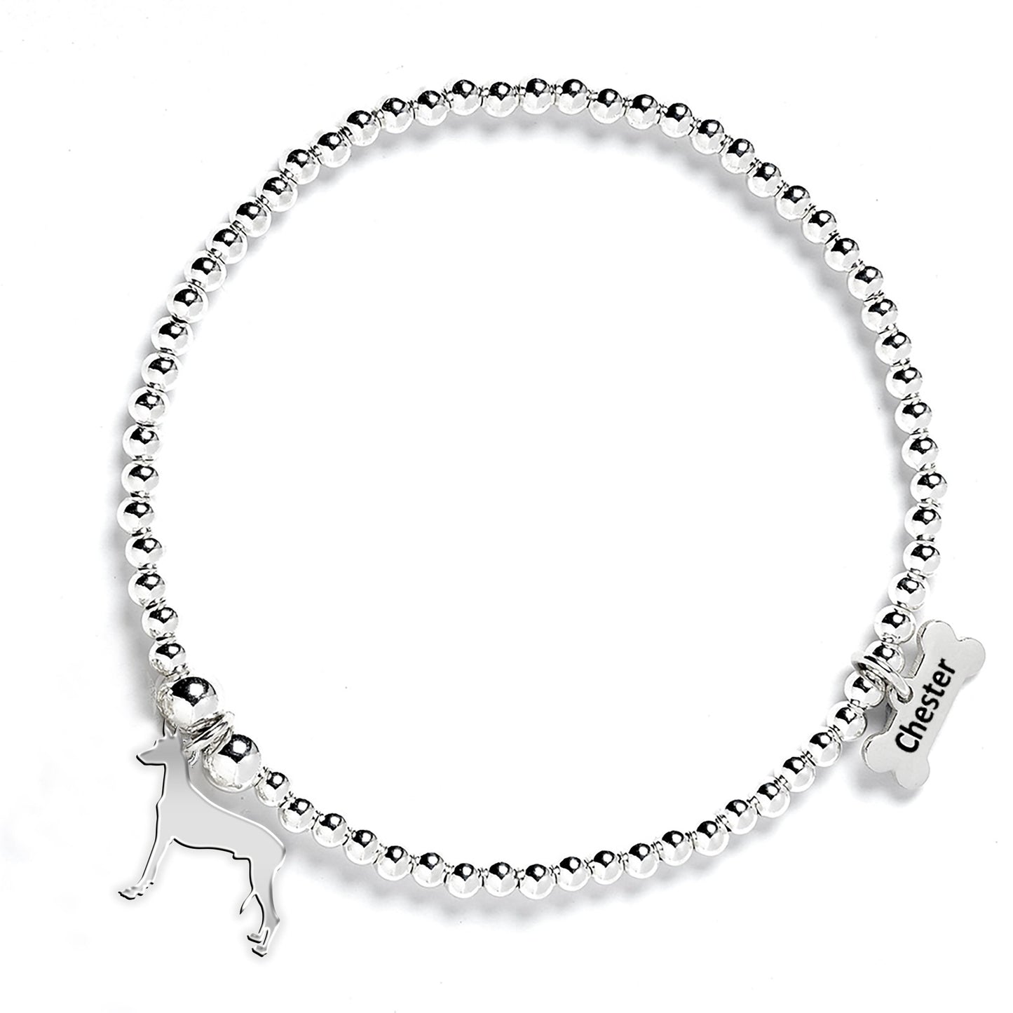 Pharaoh Hound Silhouette Silver Ball Bead Bracelet - Personalised - MYLEE London