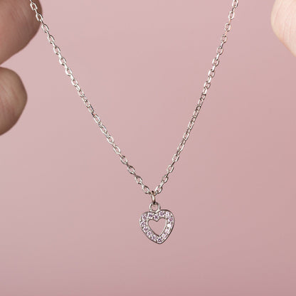 Pink Crystal Heart Necklace - Sterling Silver - MYLEE London