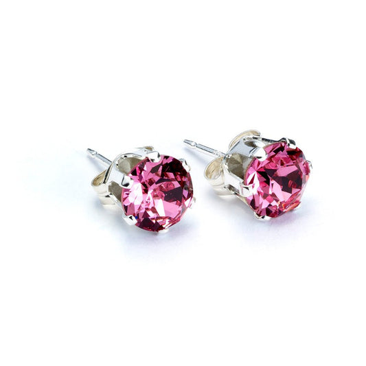 Pink Crystal Silver Stud Earrings - MYLEE London