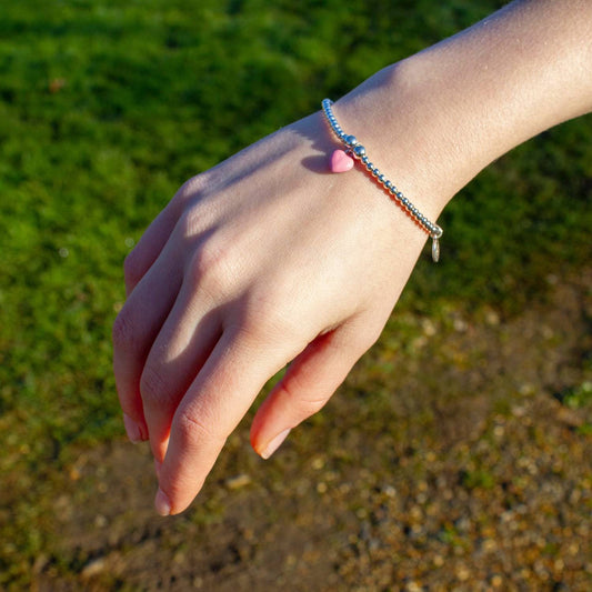 Pink Enamel Heart on Silver Ball Bead Bracelet - MYLEE London