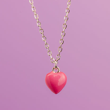 Pink Enamelled Heart Necklace - Sterling Silver - MYLEE London