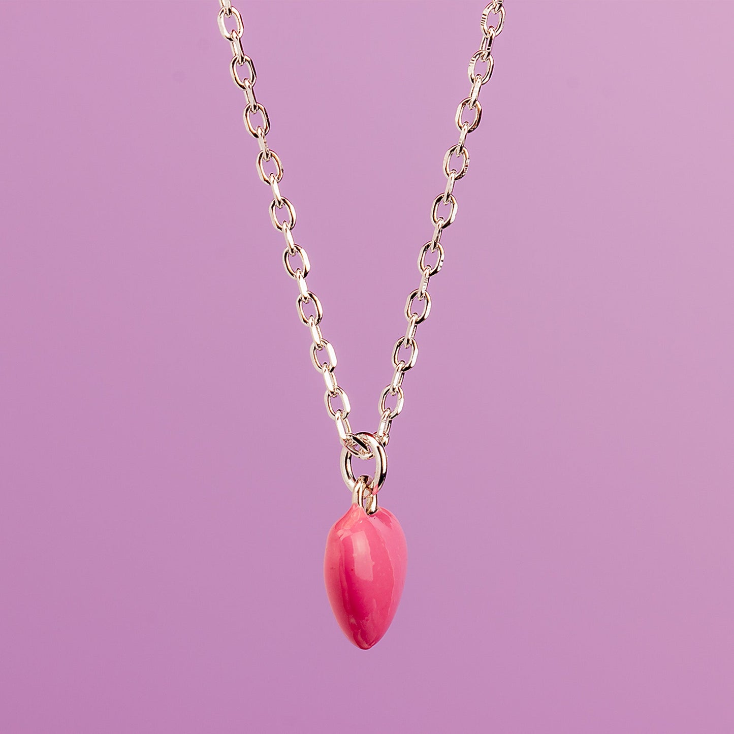 Pink Enamelled Heart Necklace - Sterling Silver - MYLEE London