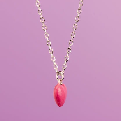 Pink Enamelled Heart Necklace - Sterling Silver - MYLEE London