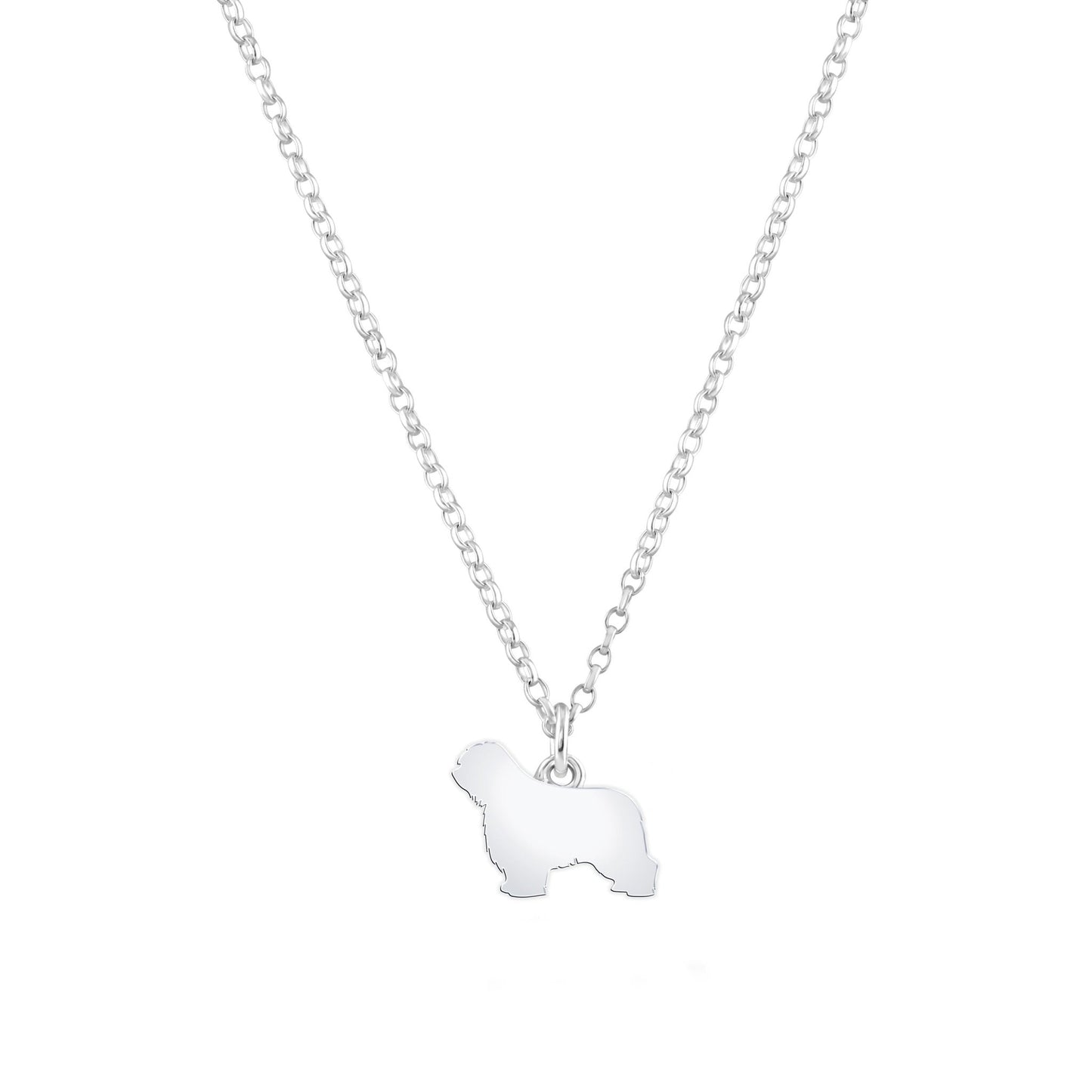 Polish Lowland Sheepdog Silhouette Silver Necklace - Personalised - MYLEE London