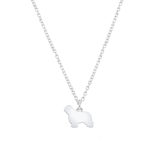 Polish Lowland Sheepdog Silhouette Silver Necklace - Personalised - MYLEE London