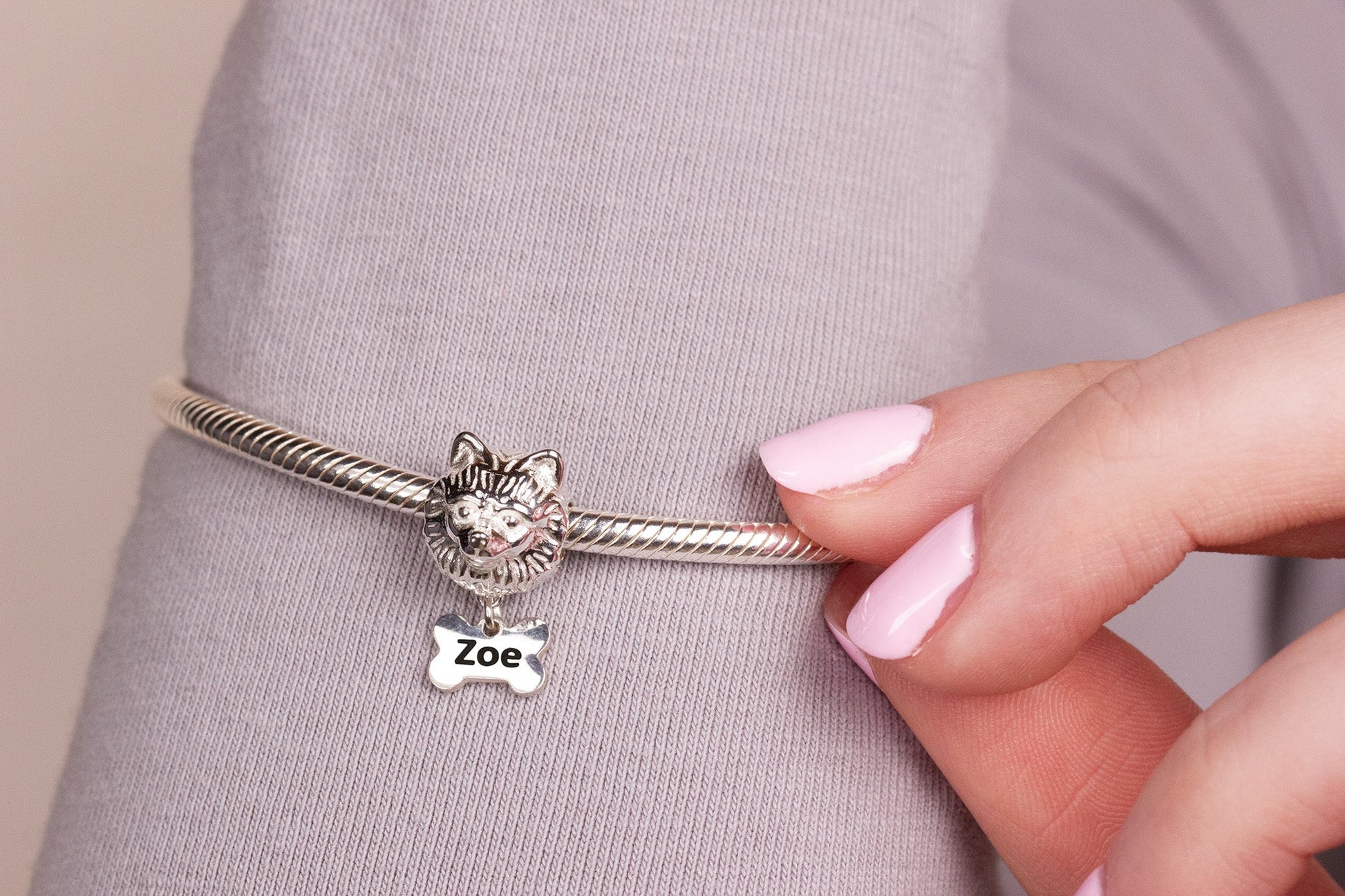 Pomeranian Head Silver Charm Bead - Personalised - MYLEE London